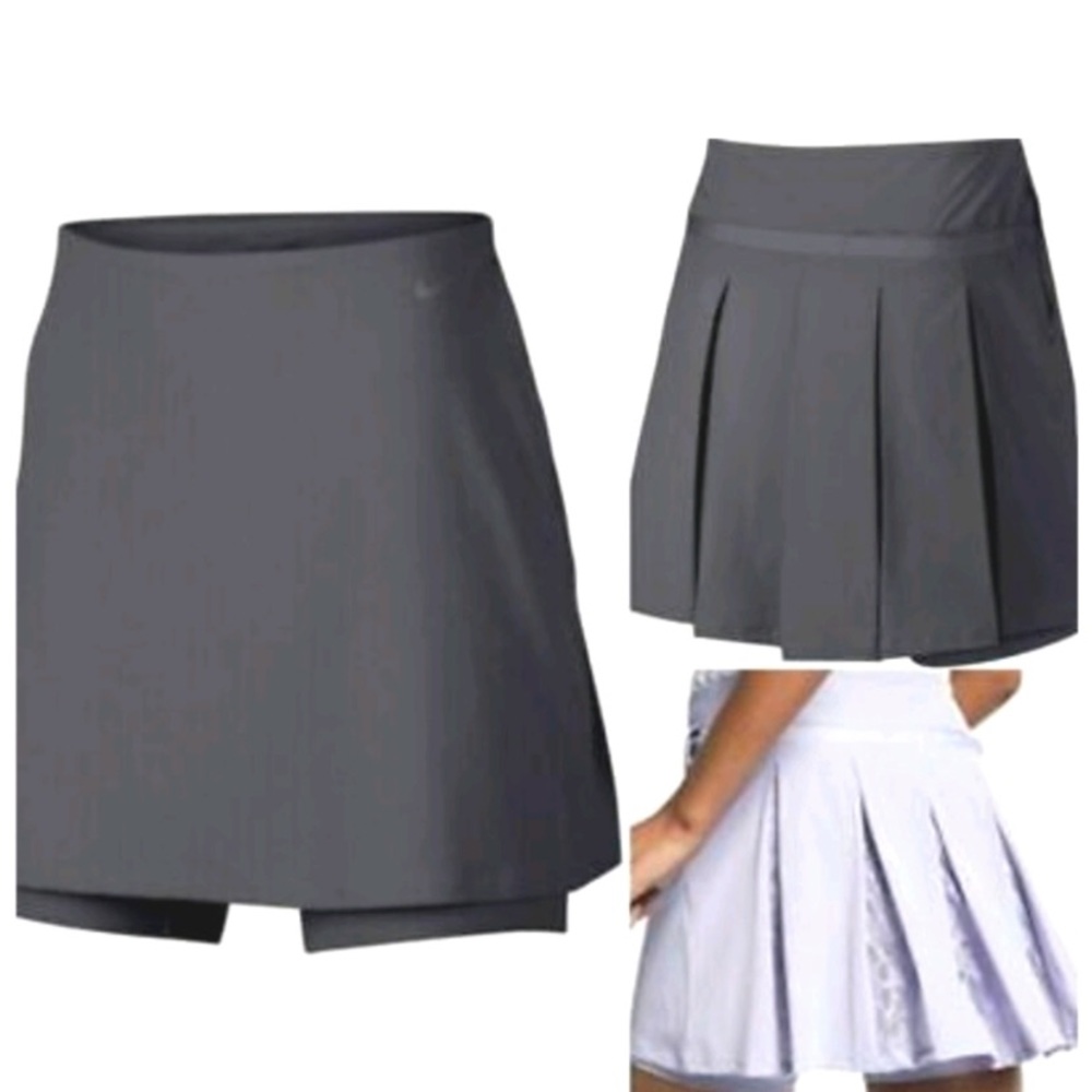 Nike Flex Dri-Fit Tennis Skort Flat Front Pleated Back Lace Inset Grey Small